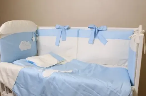 Lenjerie de pătuț 8 piese PM Satin Urs Albastru